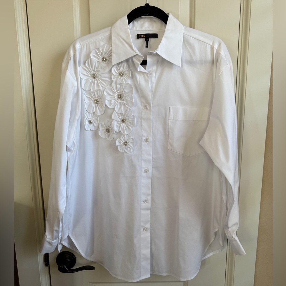 Maje Floral Aplique Button Shirt